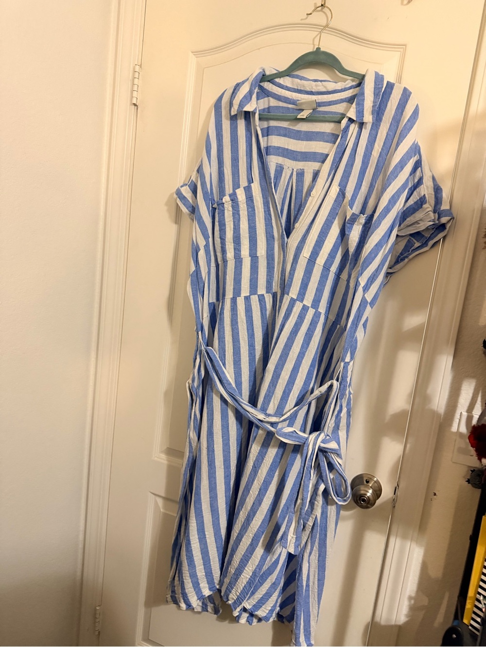 Ava & Viv Blue and White Striped Midi Shirt Dress